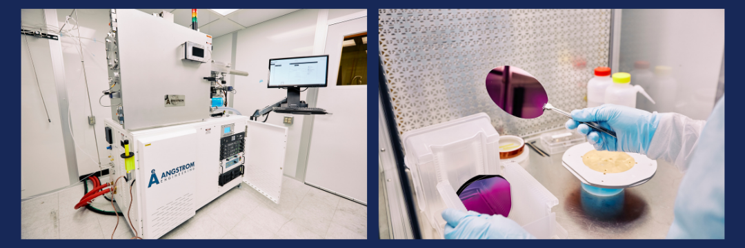 The first picture is an up close of the DekTak being used to measure the surface of a wafer. The second photo shows MMF's ProFilm 3D Tool.